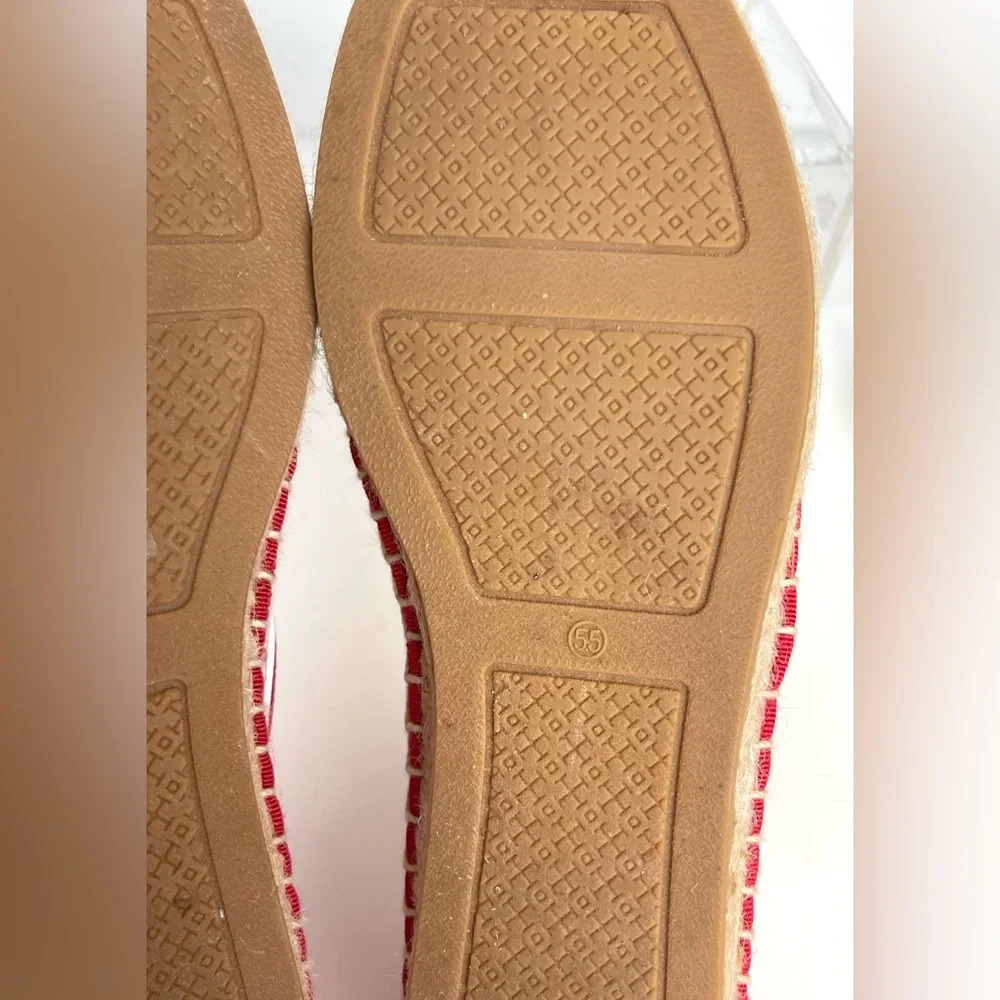 Tory Burch Grosgrains Crisscross Logo Ribbon Espadrilles Flats Red Size 5.5